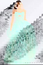 Romantic tiered floral print prom dress