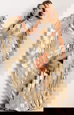 Gold and silver flowy gown with high slit