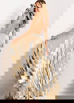 Elegant metallic floral print evening gown