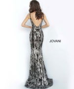 Back view of Jovani 3263 black gunmetal mermaid gown