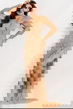 nude high slit prom dress 48509