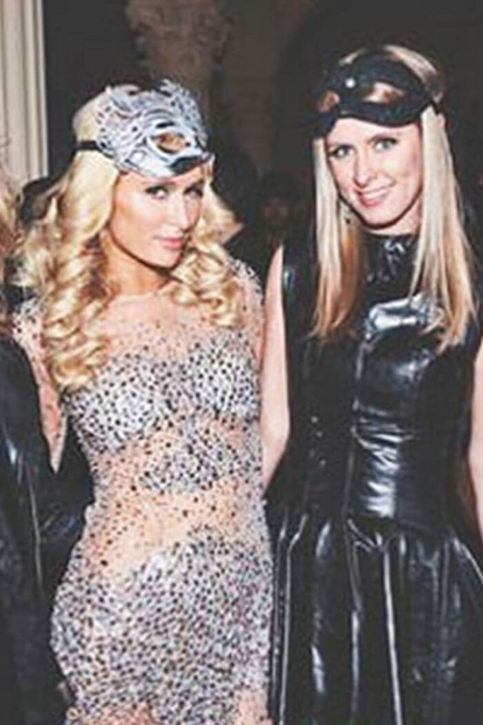 Models wearing Jovani 7757 nude dress with sequins, group view