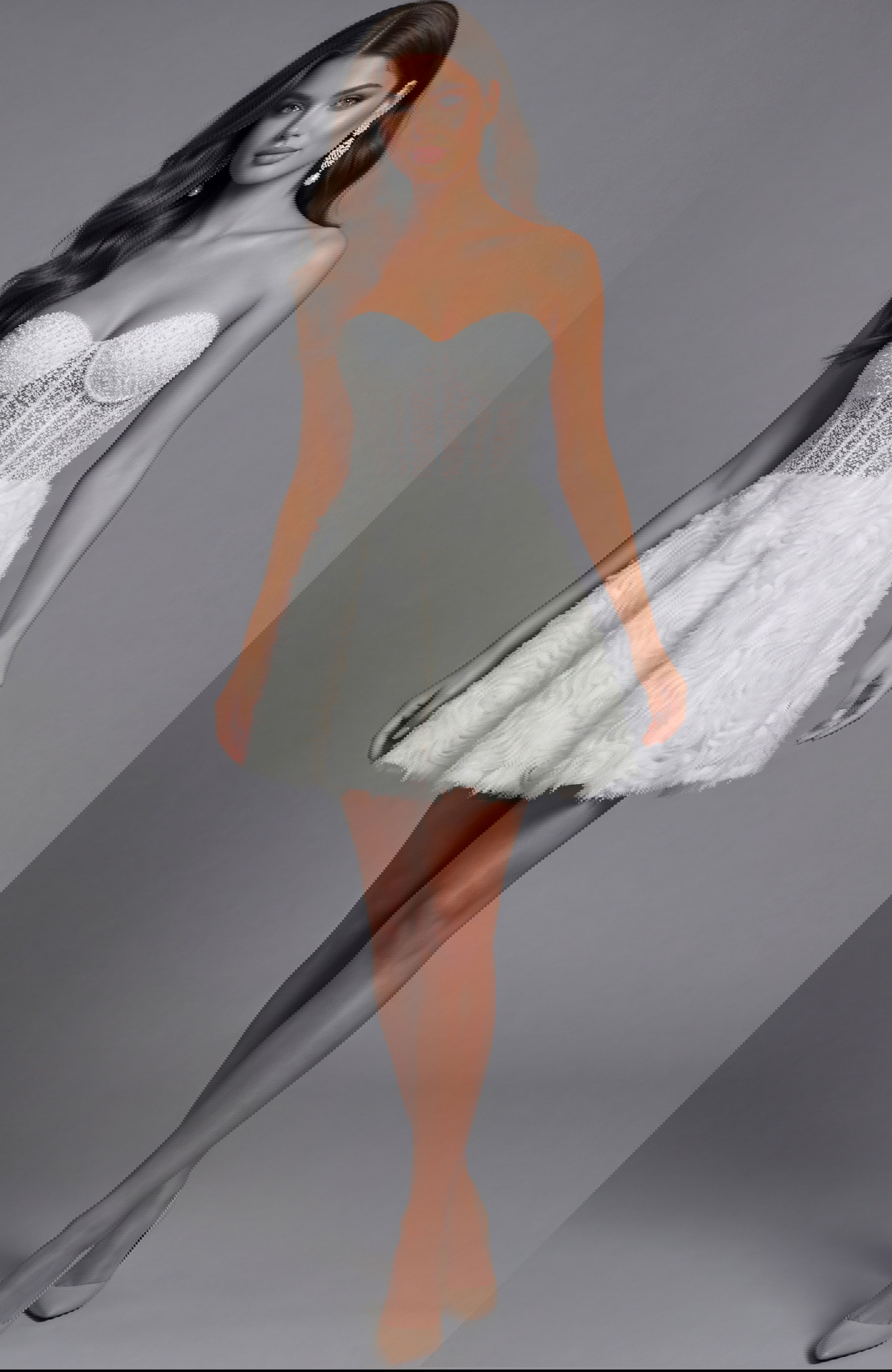 36578-1 Front view of strapless embellished bodice dress with sculpted waist and full skirt