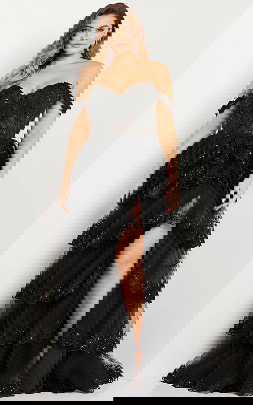 corset bodice high slit dress 36687