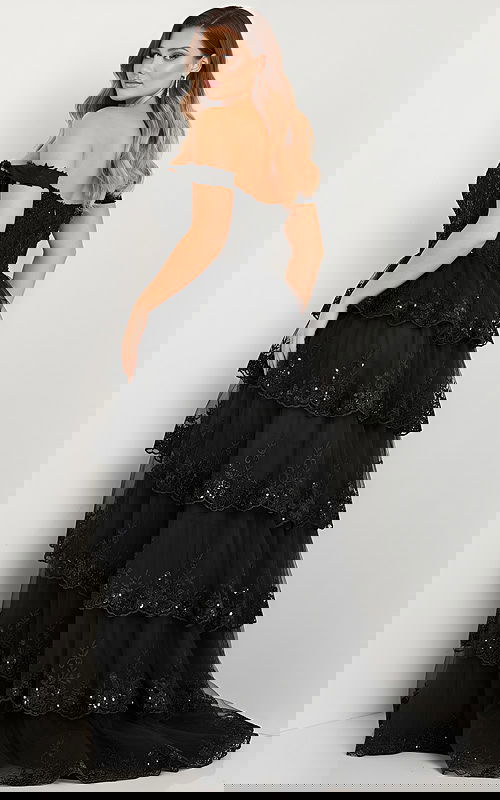 off the shoulder beaded black dress 36687