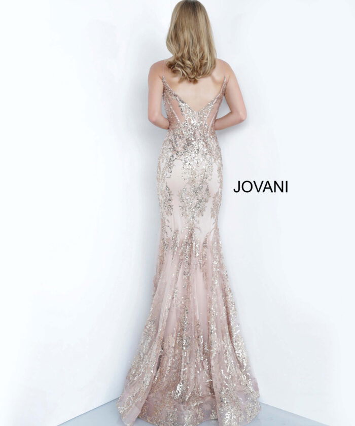 Model wearing Jovani 3675 Mermaid Corset Bodice Dress