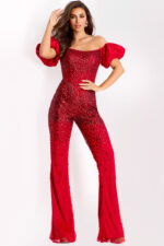 embellished red jumpsuit 36845