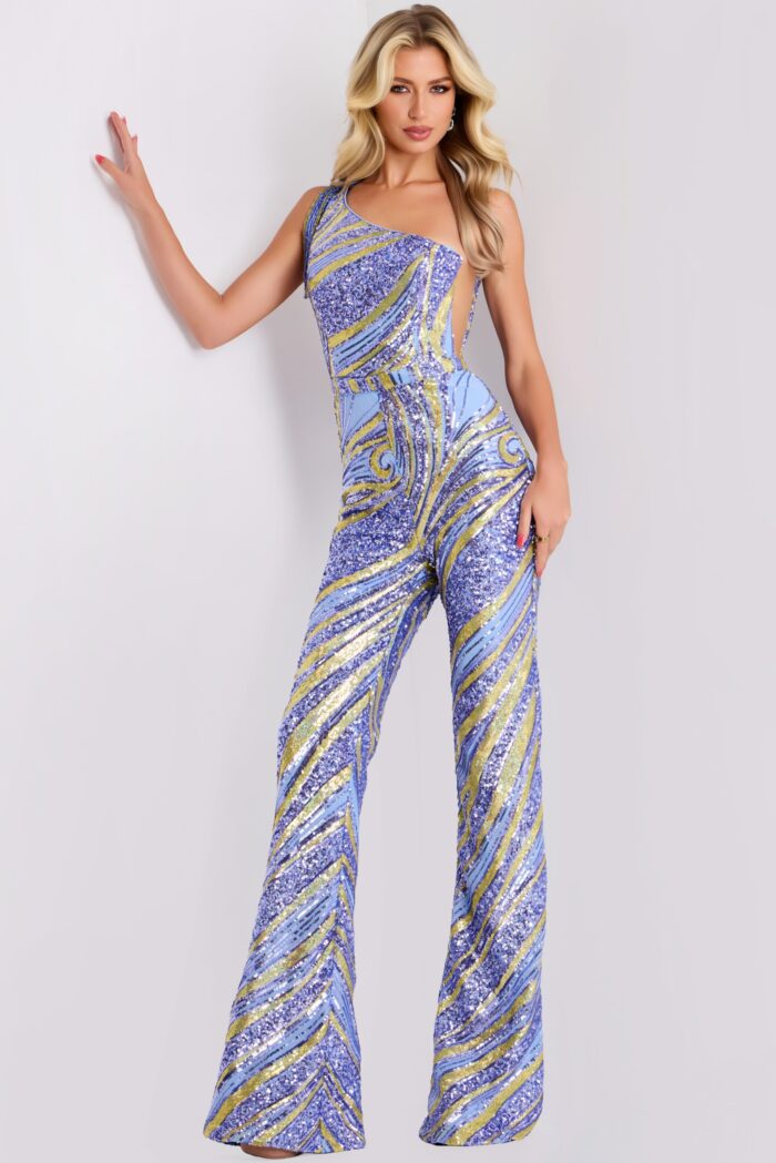 one shoulder lilac jumpsuit 36846