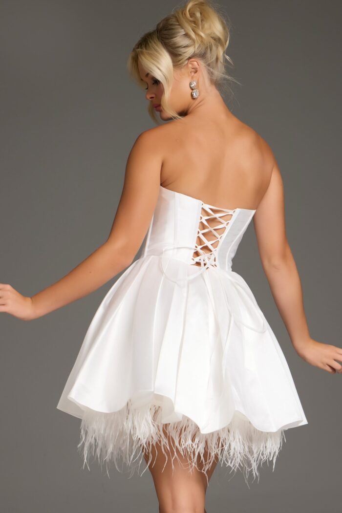 Back view of 36979 dress showing lace-up closure in white.