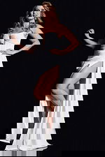 ruched bodice high slit white dress 44725