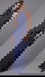 blue peplum halter neck dress