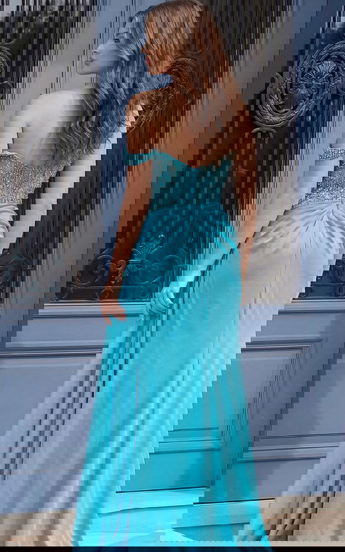 back of one shoulder corset beaded dress 37094