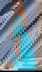 blue high slit sweetheart neckline dress 37094