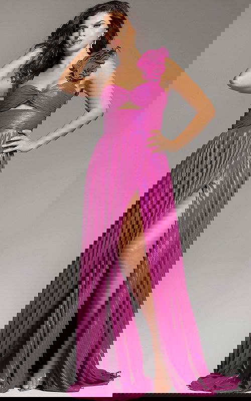 high slit dress with pleated bodice 37254