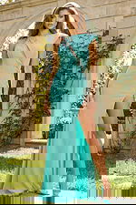 aqua blue high slit embellished dress