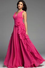 ruffled skirt v neck dress with rosette detail 37374