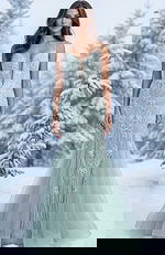 plunging neckline mermaid green dress 37414