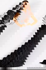 Beaded Feather Mermaid Gown with Sheer Illusion Bodice 37542