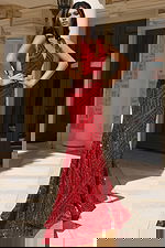 red v neck dress with side sheer panels 38053