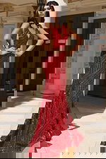 red v neck dress with side sheer panels 38053