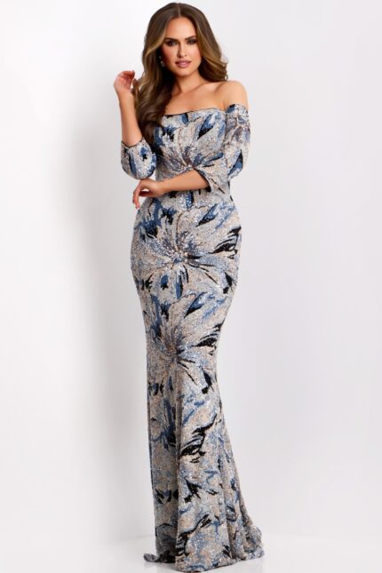 Off Shoulder Sequin Gown 38109