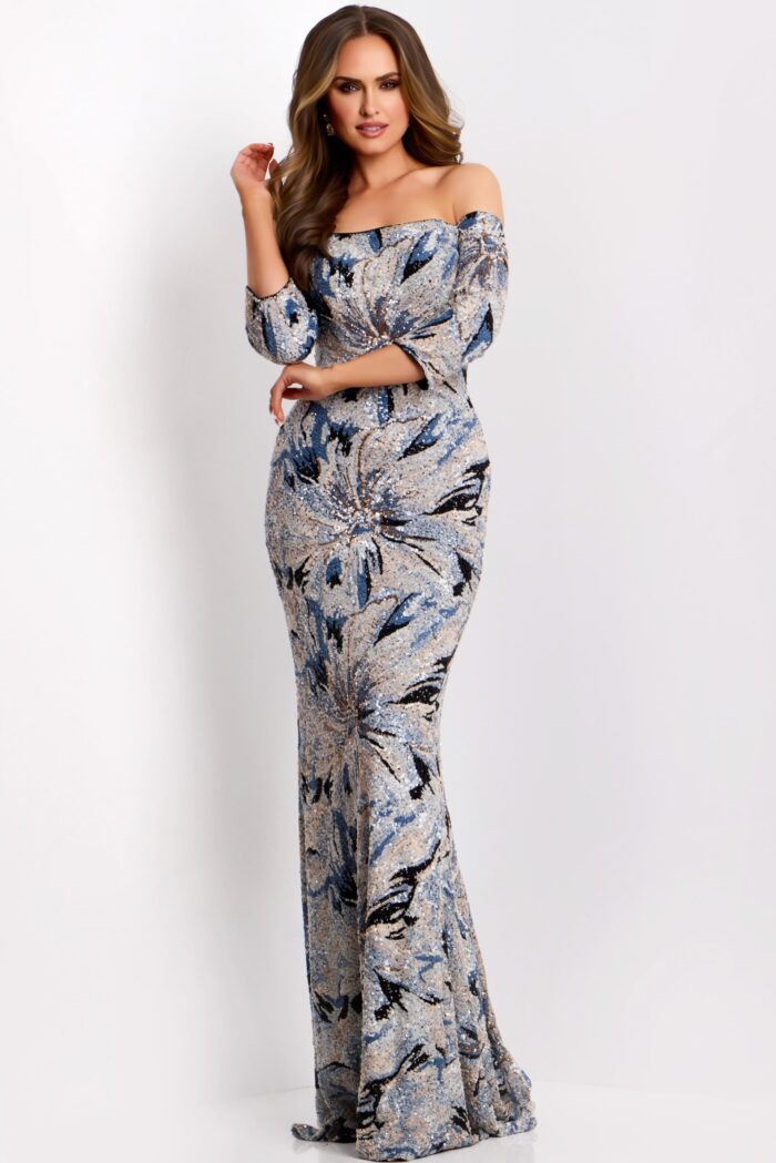 Off Shoulder Sequin Gown 38109