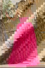 back view of Jovani 40816 pink dress showing layered tulle skirt