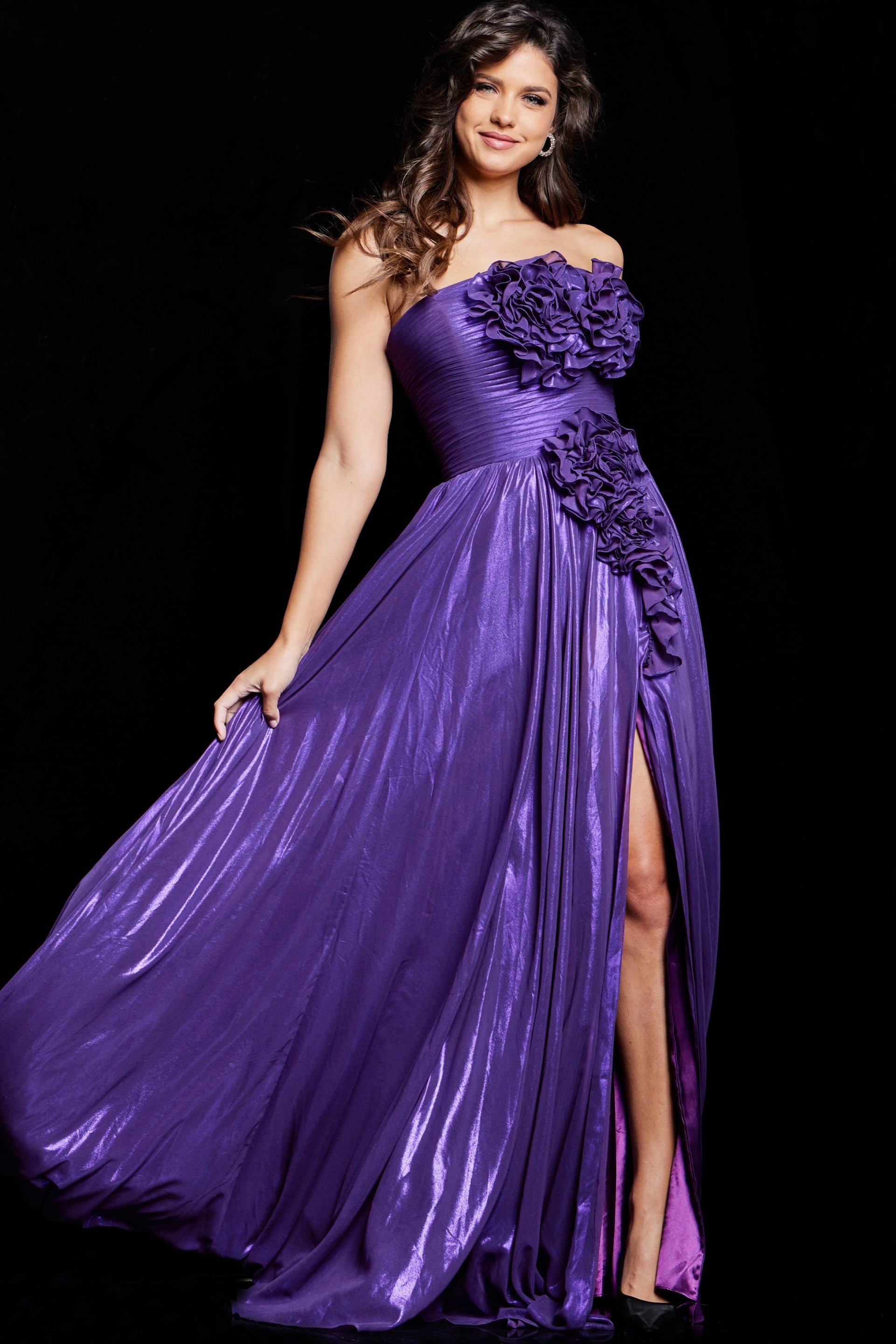 Purple Pleated Bodice Strapless Gown 38280 | Jovani