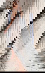 Beaded Illusion Gown With Open Back And Flowing Tulle Cape