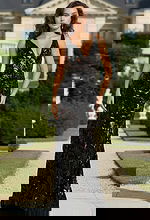 black v neckline embellished dress 38349