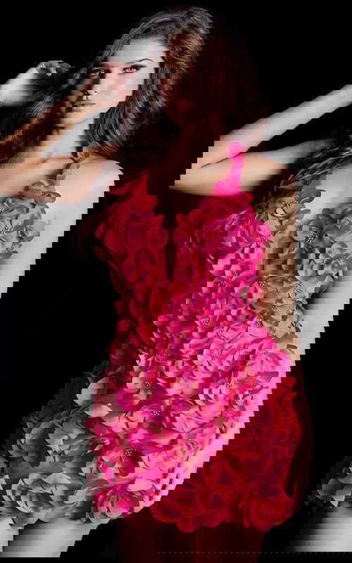 3D Floral Appliqué Mini Dress pink dress 38362