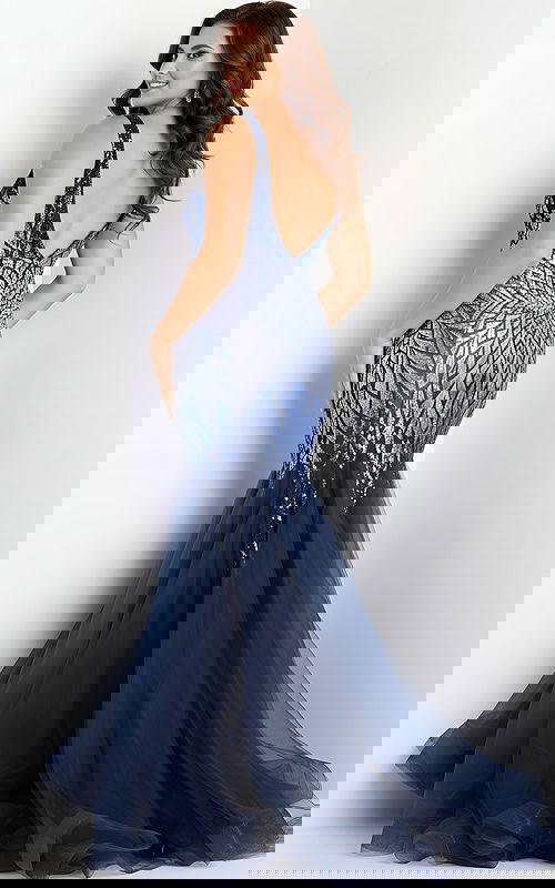 v back mermaid embellished dress 38373