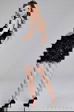 Model wearing Black Strapless Velvet Short Dress 38495