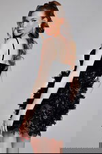 Model wearing Black Strapless Velvet Short Dress 38495