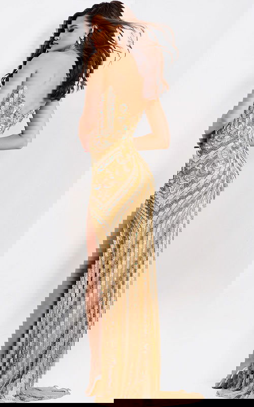 Elegant fitted gown with intricate sequin design