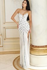 white embellished high slit dress 38707