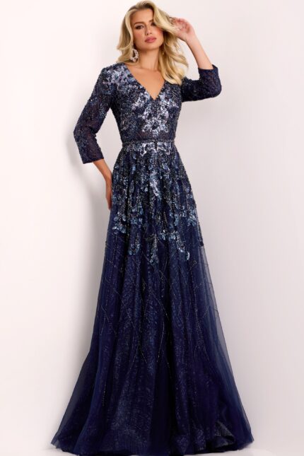 long sleeve dress v neck 38756