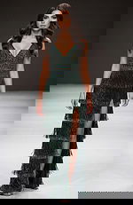 green v neckline fringe dress 38846