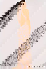 Beaded halter evening dress with sheer mesh and keyhole cutout front