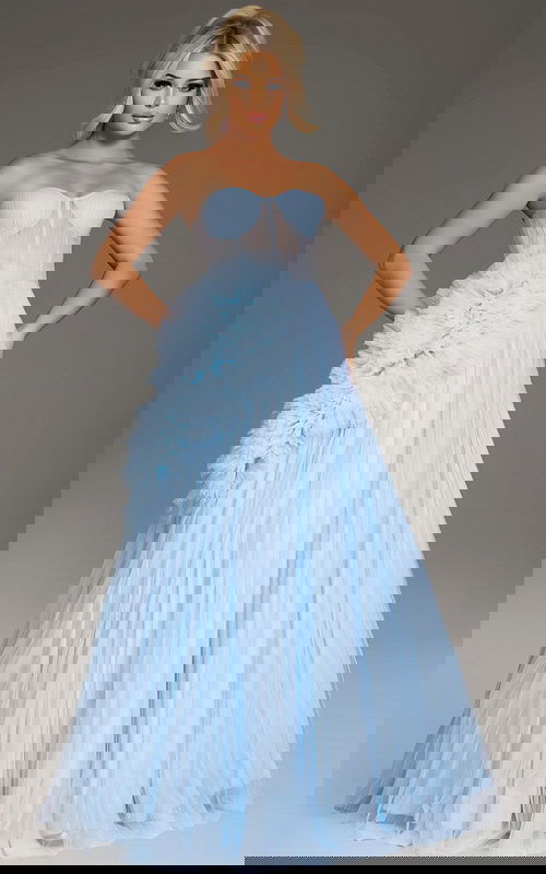 Model wearing Jovani 38946 black gown, front view with sweetheart neckline and full-length silhouette.