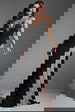 black v neckline dress with side sheer panel 38983