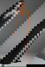 black v neckline beaded dress with sheer side panel 38983