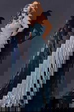 Shiny turquoise floor length dress 39023