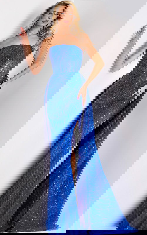 Elegant fit and flare evening gown with strapless neckline