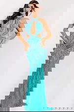 Sleeveless fitted gown with shimmering beadwork