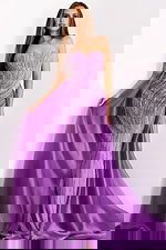 Fitted lavender dress with crystal embellishments and overskirt