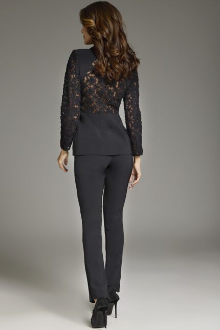 Back view of Jovani 39074 ensemble, featuring lace detail.