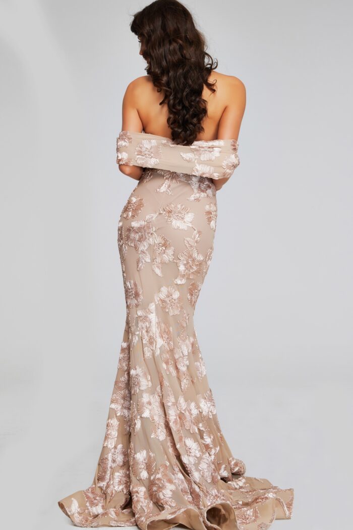 Model wearing Jovani 39267 gown captured from a full-length back view.