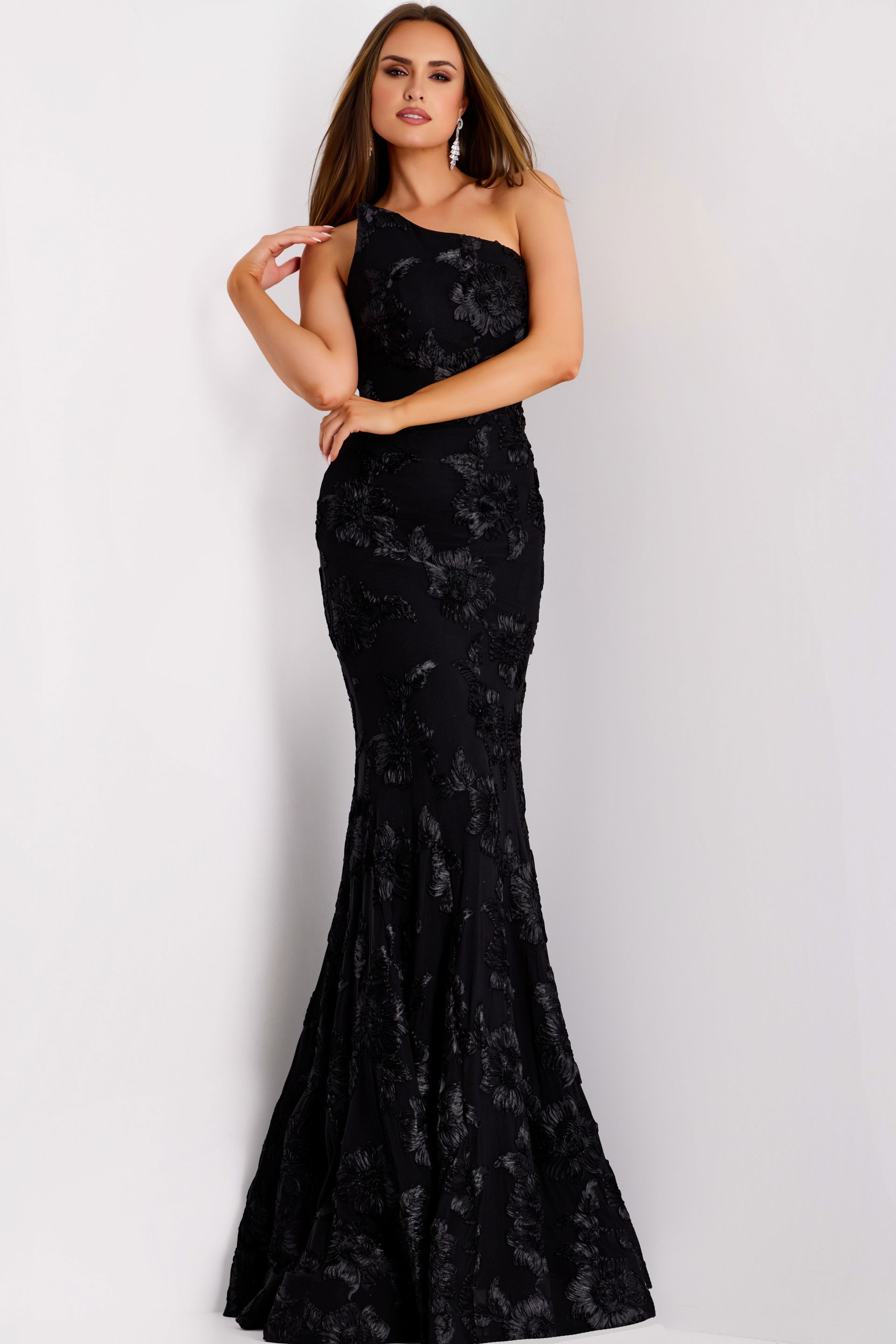 Elegant One Shoulder Floral Black Dress 39267 | Jovani