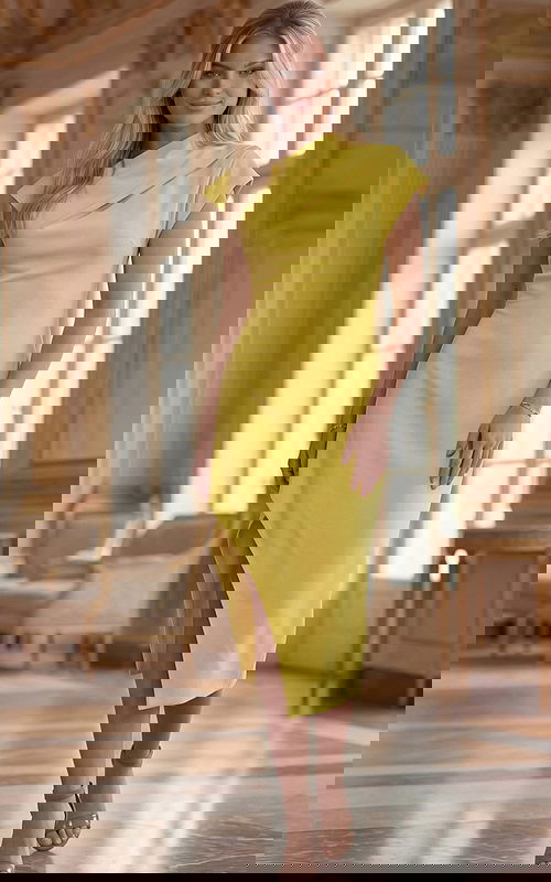 Cap Sleeve Asymmetric Midi Dress With Side Drape Detail